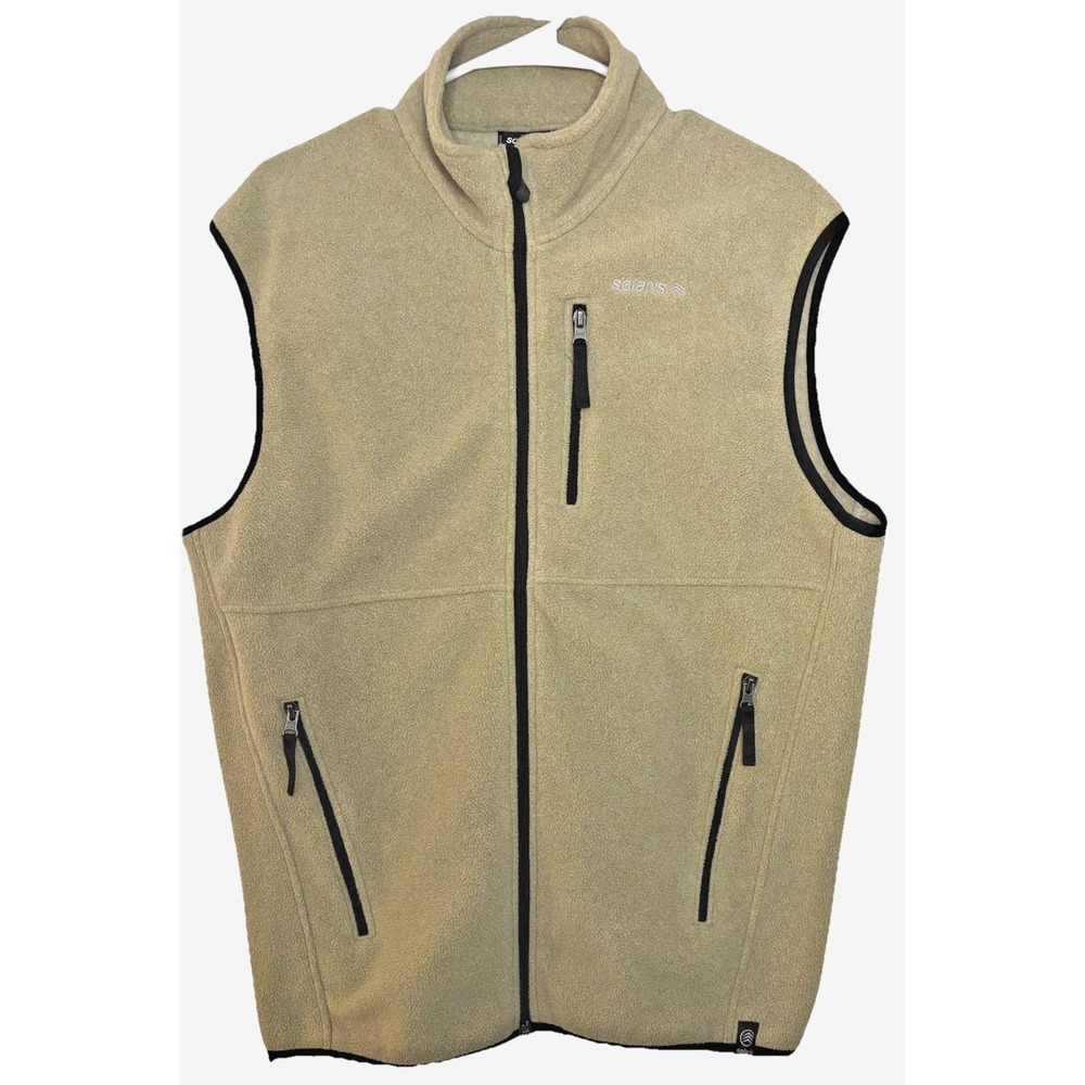 Solaris Golf Vest Men Large Beige  Full Zip Utility Pockets Stand up Collar Warm